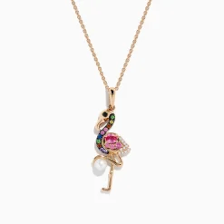 Effy Jewelry 14K Rose Gold Multi Color Sapphire, Pearl and Diamond Flamingo Pendant | Necklaces & Pendants