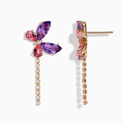 Effy Jewelry 14K Rose Gold Multi-Stone and Diamond Butterfly Drop Earrings | Earrings