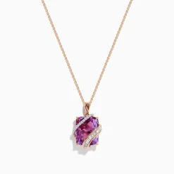 Effy Jewelry 14K Rose Gold Pink Amethyst and Diamond Pendant | Necklaces & Pendants