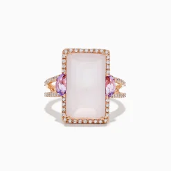 BH Multi 14K Rose Gold Pink Rose Quartz, Pink Amethyst and Diamond Ring | Rings