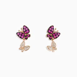 Effy Jewelry 14K Rose Gold Pink Sapphire and Diamond Butterfly Earrings | Earrings