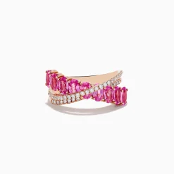 Effy Jewelry 14k Rose Gold Pink Sapphire and Diamond Crossover Ring | Rings