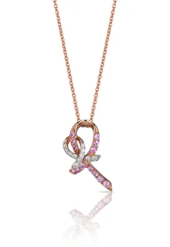 Effy Jewelry 14K Rose Gold Pink Sapphire and Diamond Breast Cancer Awareness Ribbon Pendant, 0.31 TCW | Necklaces & Pendants