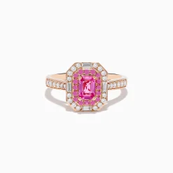 Effy Jewelry 14K Rose Gold Pink Sapphire and Diamond Double Halo Ring | Rings