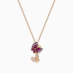 Effy Jewelry 14K Rose Gold Pink Sapphire and Diamond Butterfly Pendant | Necklaces & Pendants