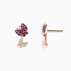 Effy Jewelry 14K Rose Gold Pink Sapphire and Diamond Butterfly Earrings | Earrings