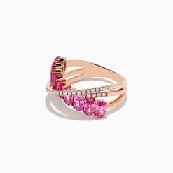 Effy Jewelry 14k Rose Gold Pink Sapphire and Diamond Crossover Ring | Rings