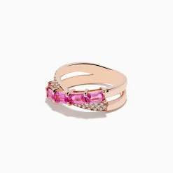 Effy Jewelry 14K Rose Gold Pink Sapphire and Diamond Criss Cross Ring | Rings