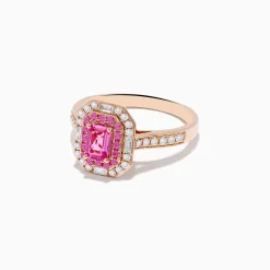 Effy Jewelry 14K Rose Gold Pink Sapphire and Diamond Double Halo Ring | Rings