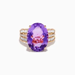 Effy Jewelry 14K Rose Gold Purple Amethyst and Diamond Cocktail Ring | Rings