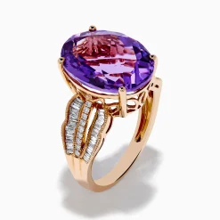 Effy Jewelry 14K Rose Gold Purple Amethyst and Diamond Cocktail Ring | Rings
