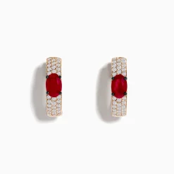 Effy Jewelry 14K Rose Gold Ruby and Diamond Huggie Hoop Earrings | Earrings