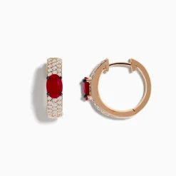 Effy Jewelry 14K Rose Gold Ruby and Diamond Huggie Hoop Earrings | Earrings