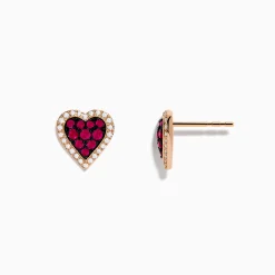 Effy Jewelry 14K Rose Gold Ruby and Diamond Heart Earrings | Earrings