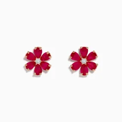 Effy Jewelry 14K Rose Gold Ruby Flower Earrings | Earrings