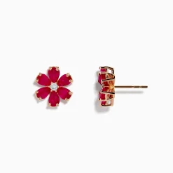 Effy Jewelry 14K Rose Gold Ruby Flower Earrings | Earrings