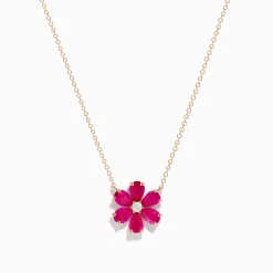 Effy Jewelry 14K Rose Gold Ruby Flower Necklace | Necklaces & Pendants