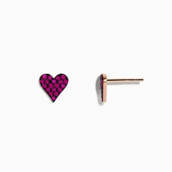 Effy Jewelry 14K Rose Gold Ruby Pave Heart Stud Earrings | Earrings