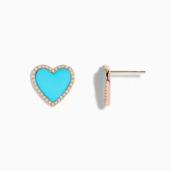 BH Multi 14K Rose Gold Turquoise and Diamond Heart Earrings | Earrings