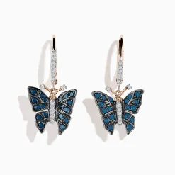 Effy Jewelry 14K Rose Gold White and Blue Diamond Butterfly Earrings | Earrings