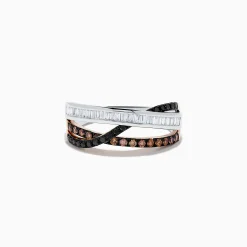 Effy Jewelry 14K Three-Tone Gold Brown, Black and White Diamond Crossover Ring 0.63 TCW | Rings