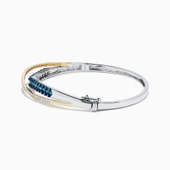 effyjewelry.com 14K Two Tone Gold Blue and White Diamond Crossover Bangle, 2.00 TCW | Bracelets