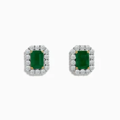 Effy Jewelry 14K Two Tone Gold Emerald and Diamond Earrings | Earrings