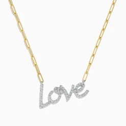 Effy Jewelry 14K Two Tone Gold Love Pendant with Paperclip Chain | Necklaces & Pendants