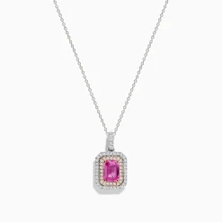 Effy Jewelry 14K Two Tone Gold Pink Sapphire and Diamond Pendant | Necklaces & Pendants