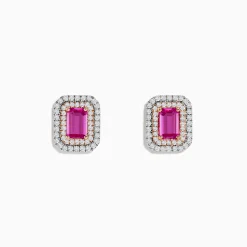 Effy Jewelry 14K Two Tone Gold Pink Sapphire and Diamond Earrings | Earrings