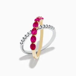 Effy Jewelry 14K Two Tone Gold Ruby and Diamond Criss Cross Ring | Rings