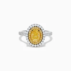 Effy Jewelry 18K Two Tone Gold White and GIA Certified Yellow Diamond Double Halo Ring | Rings
