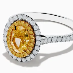 Effy Jewelry 18K Two Tone Gold White and GIA Certified Yellow Diamond Double Halo Ring | Rings