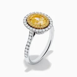 Effy Jewelry 18K Two Tone Gold White and GIA Certified Yellow Diamond Double Halo Ring | Rings