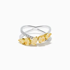 Effy Jewelry 18K Two Tone White u0026 Yellow Diamond Criss Cross Ring | Rings