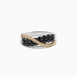 Goldstar 14K Two-Tone Gold Black and White Diamond Crossover Ring | Rings