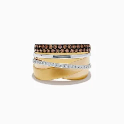 Effy Jewelry 14K Two-Tone Gold Espresso and White Diamond Crossover Ring | Rings