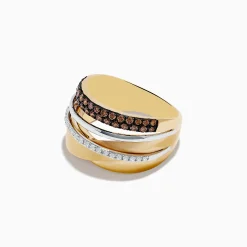 Effy Jewelry 14K Two-Tone Gold Espresso and White Diamond Crossover Ring | Rings
