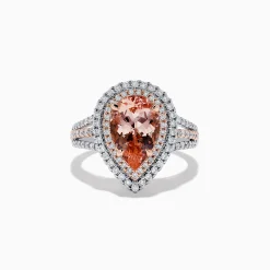 Effy Jewelry 14K Two-Tone Gold Pear Shaped Morganite and Diamond Cocktail Ring | Rings