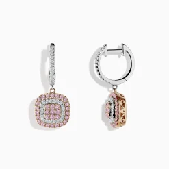 Effy Jewelry 14K Two-Tone Gold Pink and White Diamond Drop Earrings | Earrings