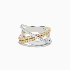 Effy Jewelry 14K Two-Tone Gold Yellow and White Diamond Crossover Ring | Rings