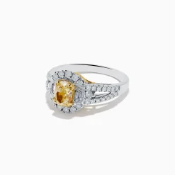 Effy Jewelry 18K Two-Tone Gold Yellow Diamond Oval Halo Ring 1.63 TCW | Rings