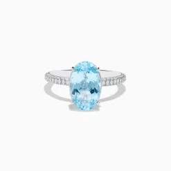 Effy Jewelry 14K White Gold Aquamarine and Diamond Double Hidden Halo Ring | Rings