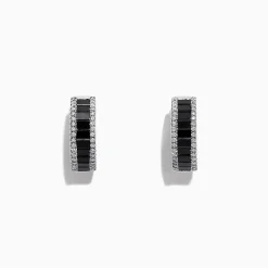 Effy Jewelry 14K White Gold Black and White Diamond Hoop Earrings, 1.57 TCW | Earrings