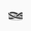 BH Multi 14K White Gold Black and White Diamond Cross Over Ring | Rings