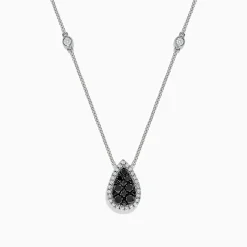 BH Multi 14K White Gold Black and White Diamond Pear Shaped Necklace, 1.09 TCW | Necklaces & Pendants