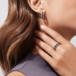 Effy Jewelry 14K White Gold Black and White Diamond Hoop Earrings, 1.57 TCW | Earrings