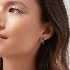 BH Multi 14K White Gold Black and White Diamond Hoop Earrings, 0.45 TCW | Earrings
