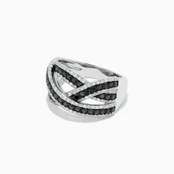 BH Multi 14K White Gold Black and White Diamond Cross Over Ring | Rings