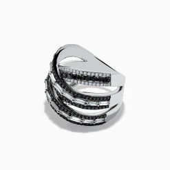 Effy Jewelry 14K White Gold Black and White Diamond Criss Cross Ring | Rings